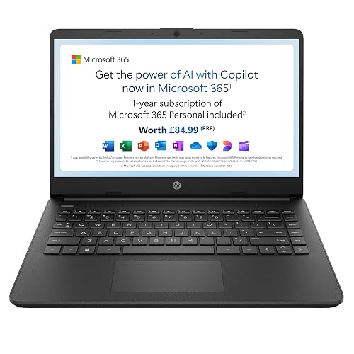 HP Stream 14" Laptop | Intel N4120 Processor | 4 GB RAM | 64 GB eMMC | Intel UHD Graphics | HD Display | Dual Speakers | Microsoft 365 Personal 12 month included | Win 11| Jet Black | 14s-dq0000sa