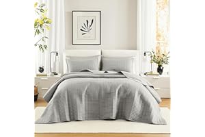 Comfort Spaces Grey Oversized King Quilt Set 120"x118" Bedspread Quilted Summer Lightweight Microfiber Bedding Coverlet with Double Sided Stitching Soft All Season Cozy 3 Piece with Matching Shams