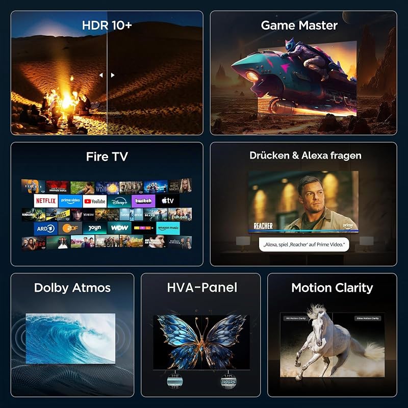 75V6D 75 Zoll, 4K UHD, Smart TV, Fire TV, HDR10+, Dolby Atmos, DTS:X, Game Master, Motion Clarity, AirPlay 2, Kompatibel mit Alexa