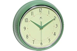 Infinity Instruments LTD. Retro 9 inch Silent Sweep Non-Ticking Mid Century Modern Kitchen Diner Wall Clock Quartz Movement Retro Wall Clock Decorative (Green)…