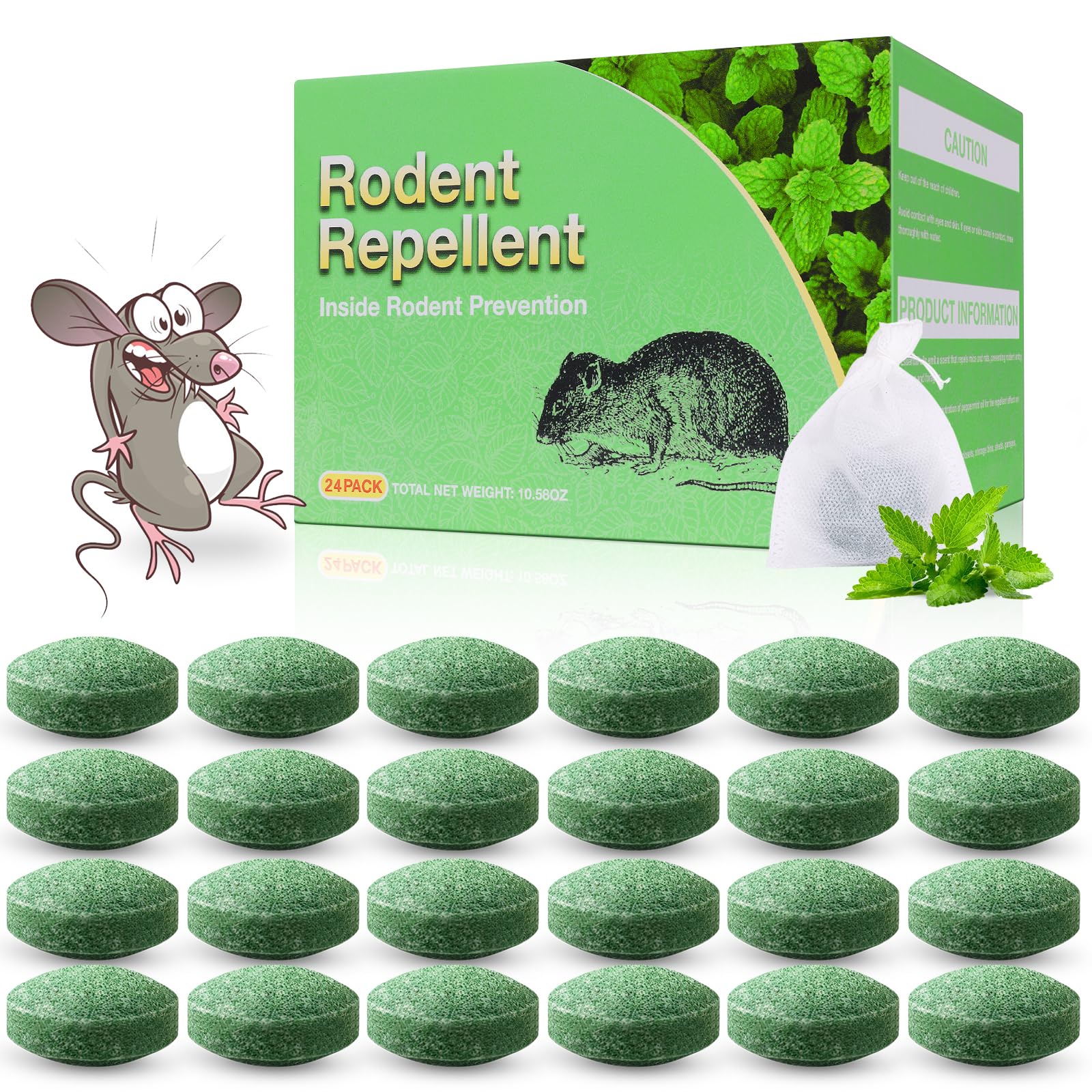 Mouse Repellent, 24-Pack Long-Lasting Mice Deterrent, Safe for Family & Pets - Perfect for Indoor & Outdoor Use in Homes, Garages, Cars, and Gardens
