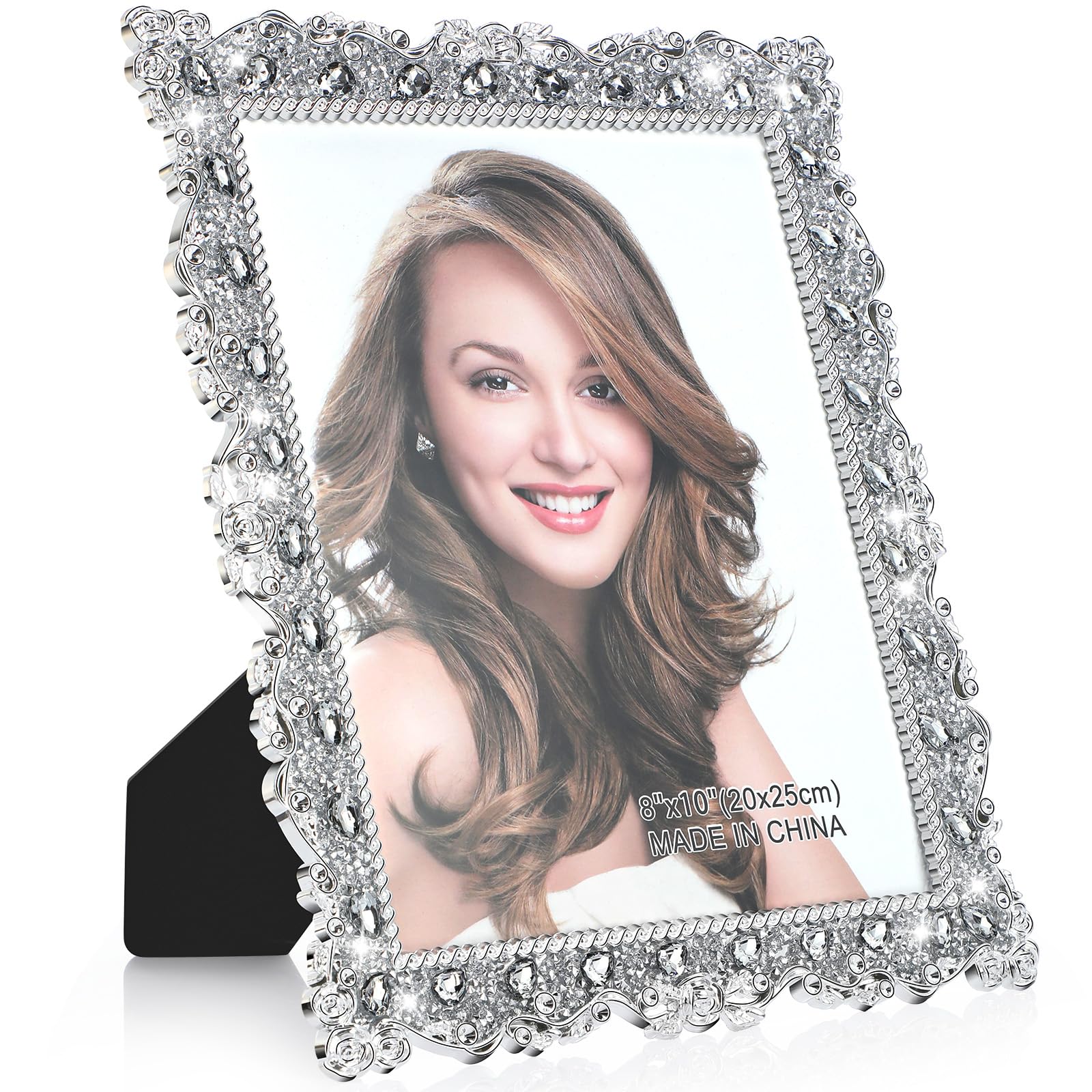 Photo 1 of Yookeer 1 Pack 8 x 10 Inch Crystal Picture Frame Resin Wedding Photo Frame Jewel Picture with Rhinestones Photo Gift for Wedding Table Top Desktop Display