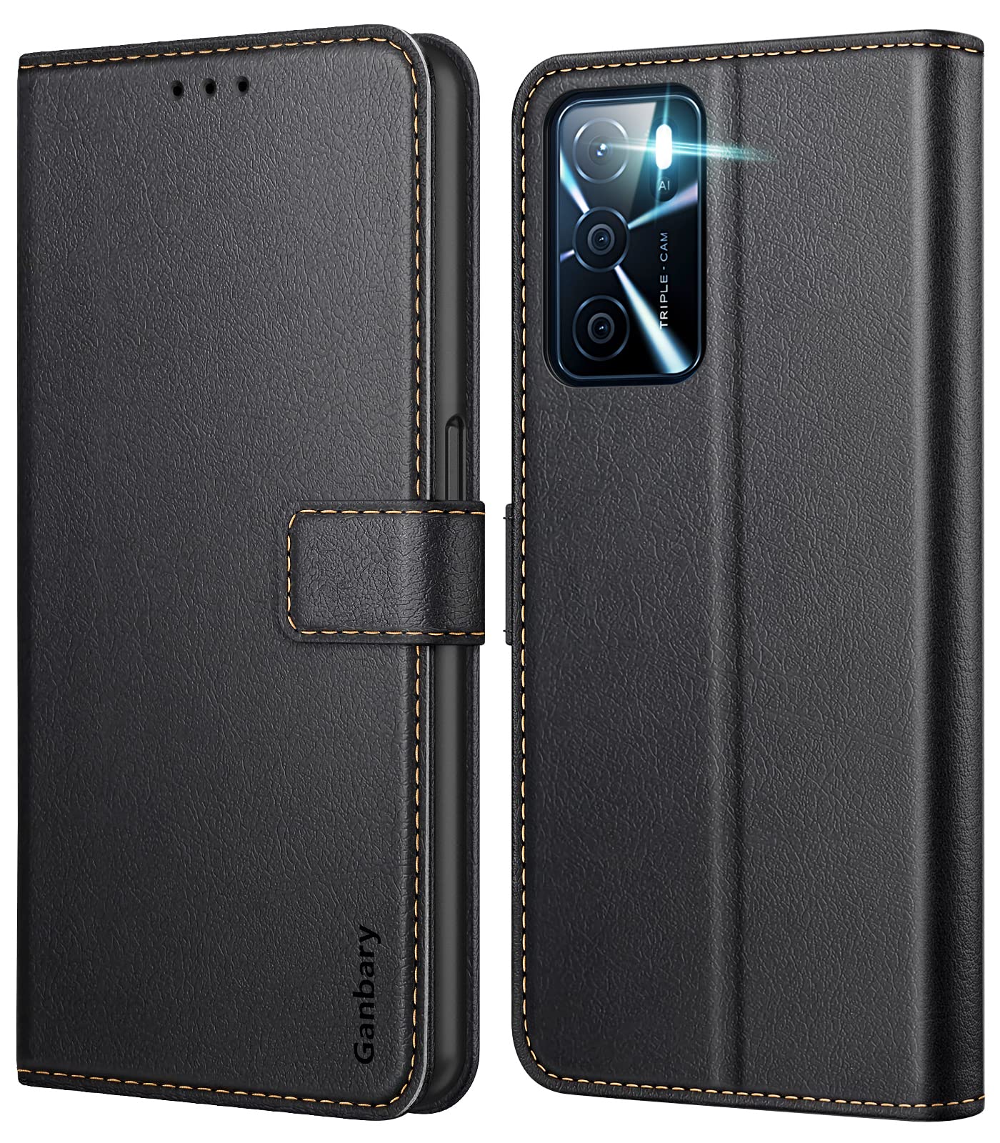 Ganbary Compatible with Oppo A54S/A16/A16S Case, Premium PU Leather Flip Case Wallet Phone Case Protector [Full Protection] [Card Slots] [Kickstand] for Oppo A54S/A16/A16S, Black