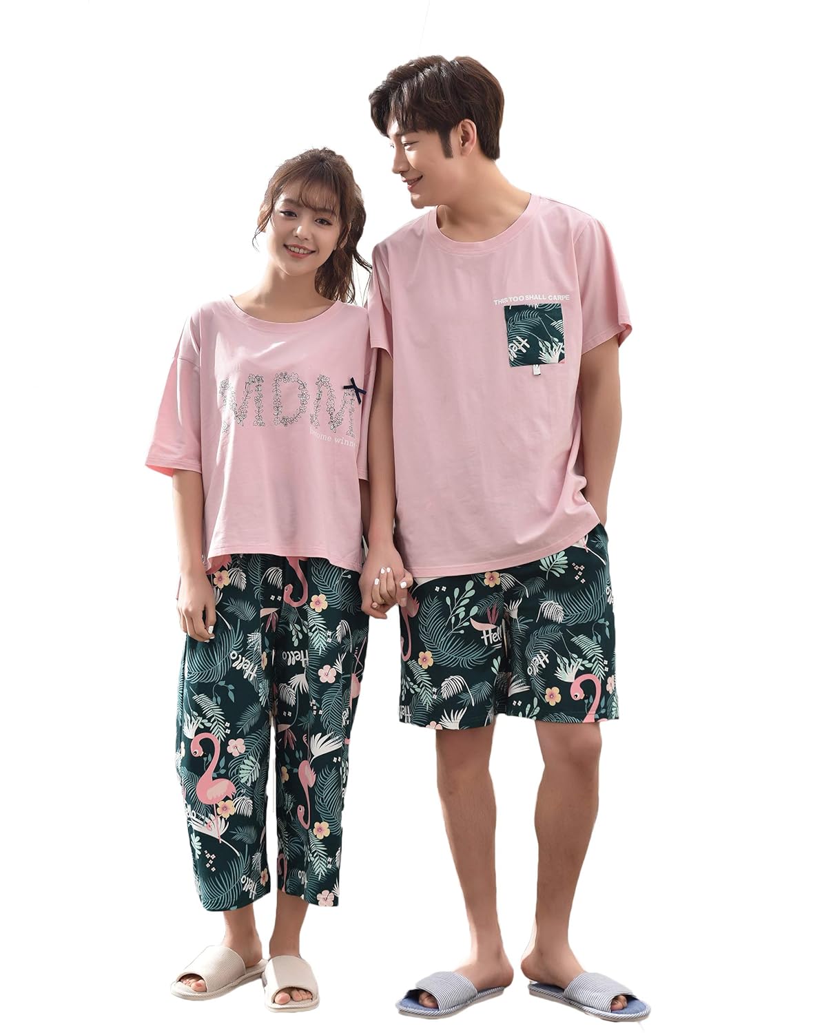 (レモンツリーセブン)Lemon tree7 綿100％ パジャマ ペアルック 男女4点セット レディース メンズ 南国風 パジャマ 夏 カップル お揃い 半袖 短パンツ ペア 花柄 部屋着 上下セット ルームウェア BOY XL