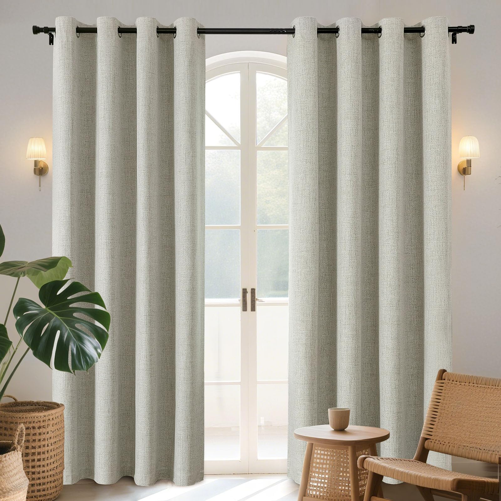 Photo 1 of Joydeco Blackout Curtains 95 Inches Long 2 Panels Burg, Room Darkening Curtains for Bedroom, 100% Black Out Textured Thermal Drapes Privacy Protection 2 Panels Set(W52 x L95 Inch, Light Beige)