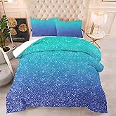 kxry Blue Galaxy Gradient Glitter Color Comforter Sets Twin Size Rainbow Tie Dye Ombre Glitter Bedding Sets Turquoise Glitter Color Bedding Quilt for Kids Teen Girls 1 Comforter+ 1 Pillowcase