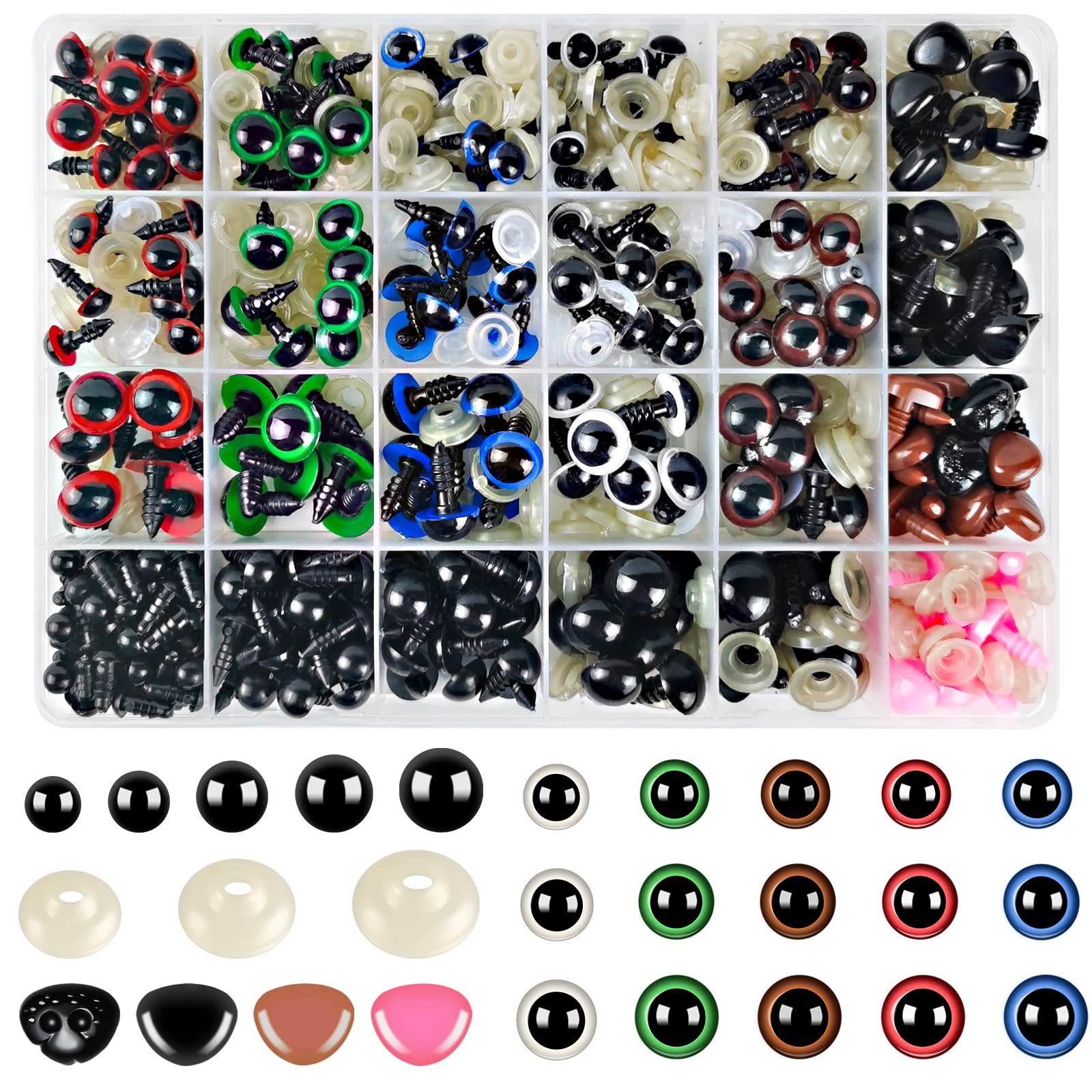 Hengxinc 640PCS Safety Eyes for Crochet Toys Multicolour Crochet Eyes 6-14mm Teddy Bear Eyes Plastic Eyes for Crochet Toys with Washers for Crocheted Animals Doll Puppet Plush Toy