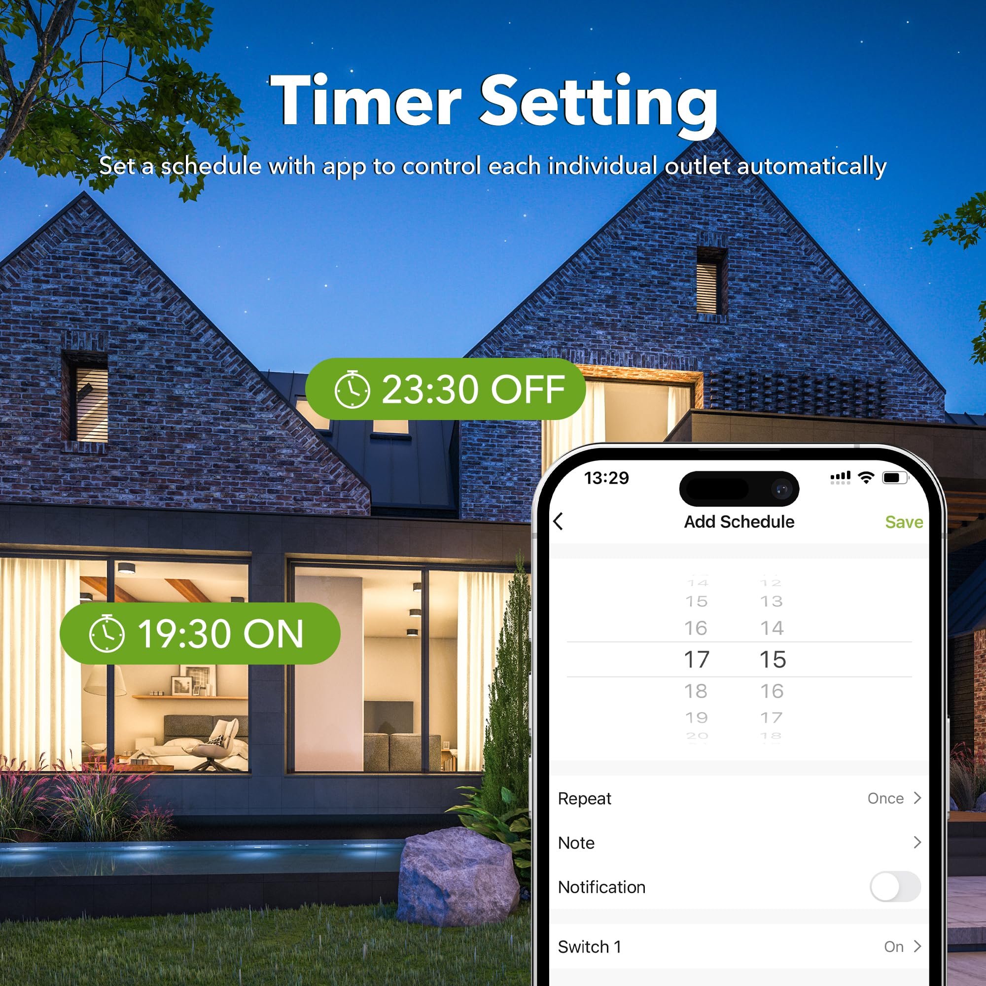 Outdoor Smart WiFi Plug, HBN Heavy Duty Wi-Fi Timer with Two Grounded Outlet, Wireless Remote Control by App Compatible with Alexa and Google Home Assistant 2.4 GHz Network only, ETL Listed (1 Pack) - View 5