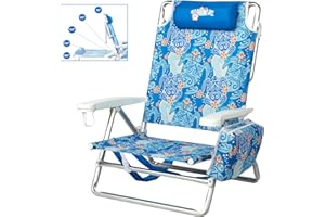 Old Bahama Bay Reclining Beach Chair Backpack 5-Position Lay Flat Lounge Chair for Adults Heavy Duty Portable Folding Lightweight with Cooler Bag Camping Chair for Sand Outdoor