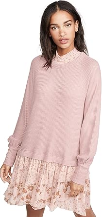 pink sweater dress with pearls