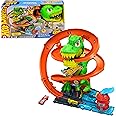 Hot Wheels Toy Car Track Set, City T-Rex Blaze Battle Playset & 1:64 Scale Die-Cast Vehicle, 18” Tall, Multiple Race Outcomes