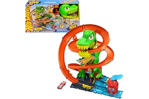 Hot Wheels Toy Car Track Set, City T-Rex Blaze Battle Playset & 1:64 Scale Die-Cast Vehicle, 18” Tall, Multiple Race Outcomes