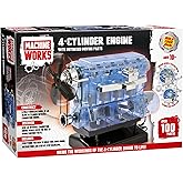 Machine Works Build Your Own 4-Cylinder Engine Toy - Replica Model Building Kit - Features Augmented Reality, Sounds and Illumination, 100+ Pieces, 10+ Years