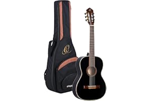 Ortega Guitars R221BK-7/8 Nylon 6-String Guitar with Spruce Top, Mahogany Body, Black Gloss, 7/8 Size