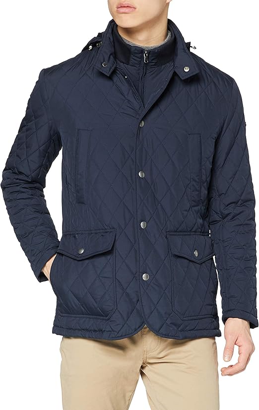 Hackett London Men's Quilted Zip Out JKT Jacket, Navy, Medium Amazon
