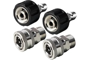 LIULO TOOL Pressure Washer Quick Connect Kit, Stainless Steel Quick Disconnect Kit, M22 Metric Male Thread Quick Connector, M22 Swivel to 3/8" Quick Connect (4 Pack)