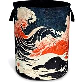 Ocean Wave Laundry Basket Japanese Style Foldable Waterproof Oxford Cloth | Tote Bag Laundry Hamper Clothes Storage Bucket Organizer For Bathroom/Laundry Storage/Bedroom Storage Basket 18.9 x 16.5 Inch