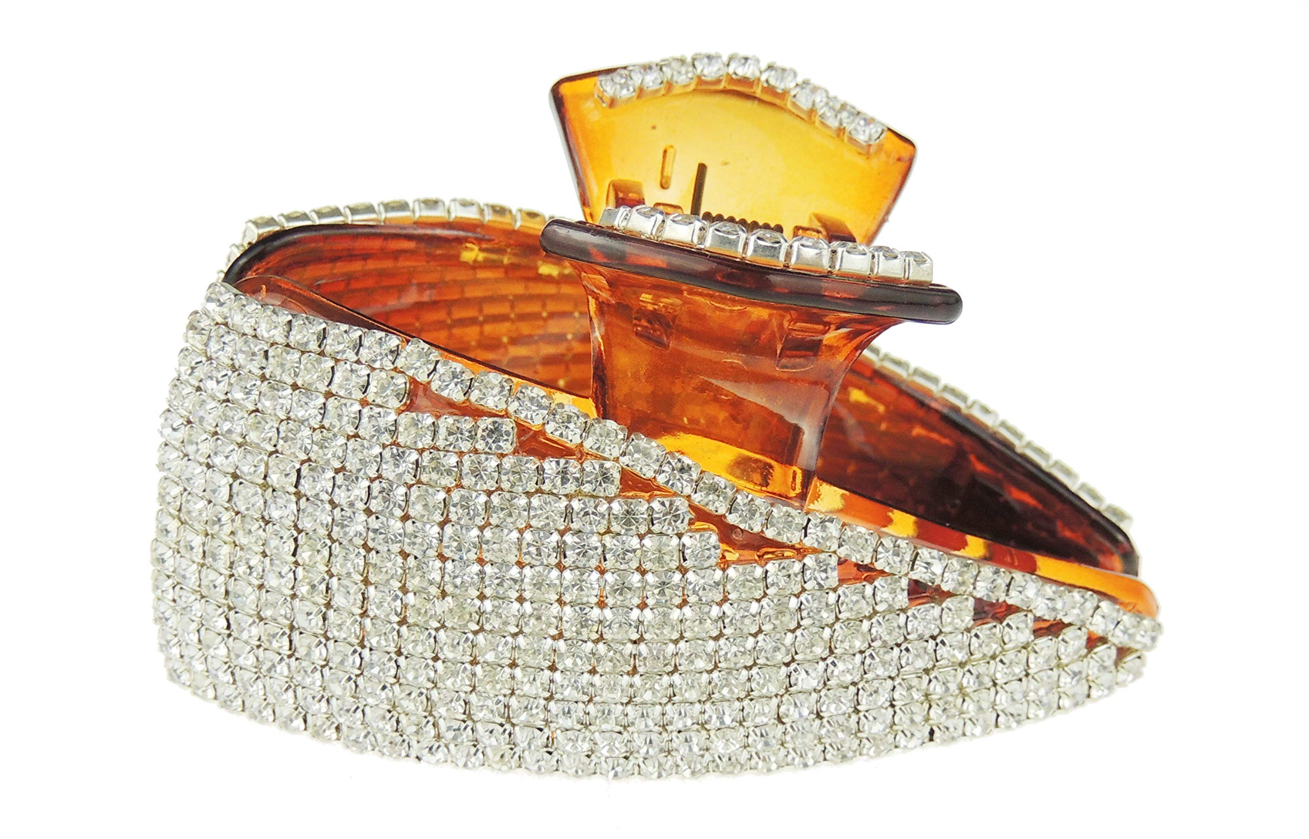 Sparkly Women Girls Thick Curly Long Hair X-Large Big Crystal Diamante Rhinestone Gems Bulldog Wave Jaw Clip Octopus Clamp Grip Bridal Wedding Party Styling Claw Butterfly Claw Triangle Slope (Brown)