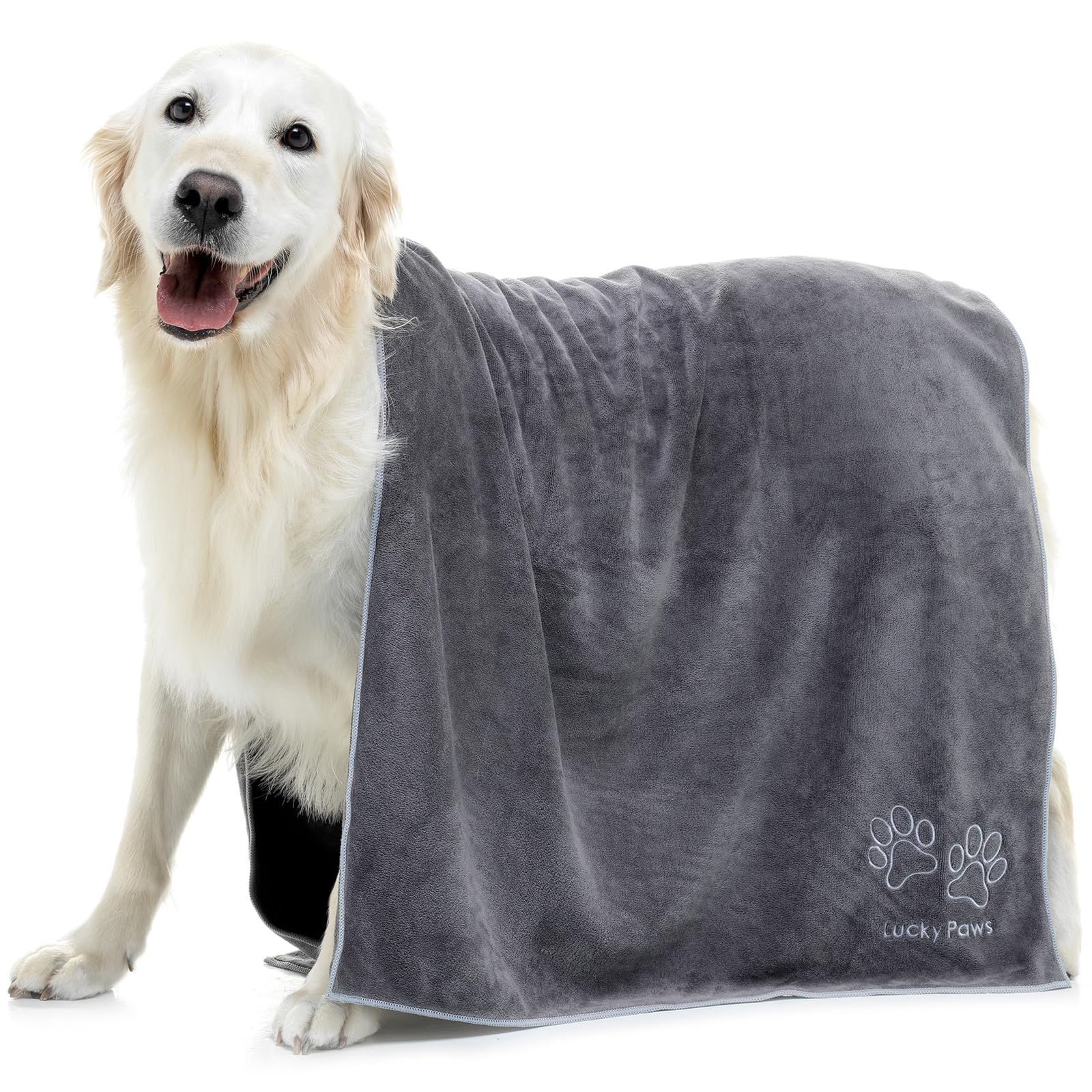 Lucky Paws® UK Dog Towel – Extra Large 140x70cm Dog Towels – Super Absorbent, Luxuriously Soft, Fast Drying Dog Towels for Drying Dogs – Premium Microfibre Dog Towel (Pack of 1, Grey Silver)
