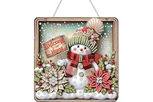JJFOX Diamond Art Hanging Kit for Adult,Special Shaped Rhinestone,DIY Acrylic Diamond Art Painting Window Pendants Home Garden Wall Hanging Kits Hanging Ornament,Double Sided. (Christmas Snowman-1)