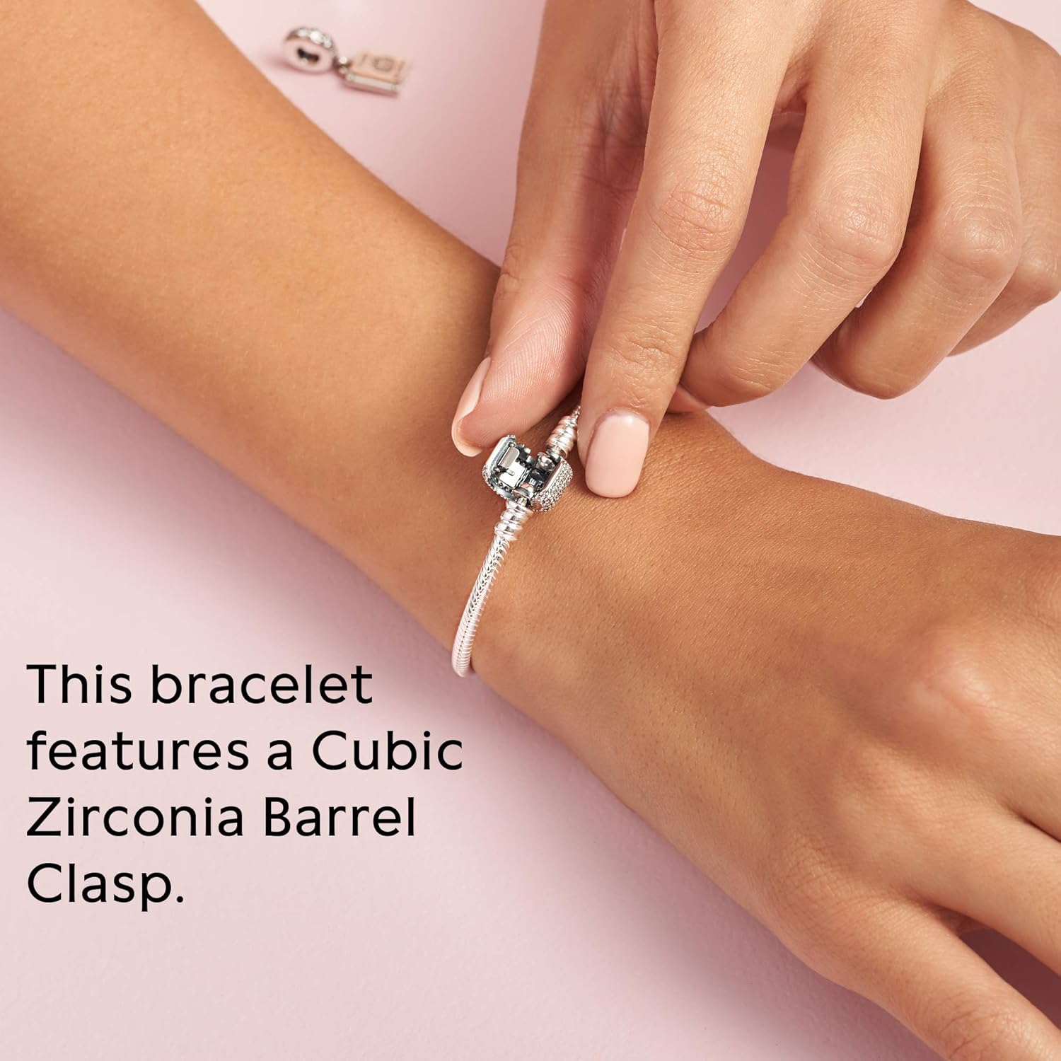 Pandora Jewelry Moments Sparkling Pave Clasp Snake Chain Cubic Zirconia Bracelet in Sterling Silver, 7.5": Jewelry