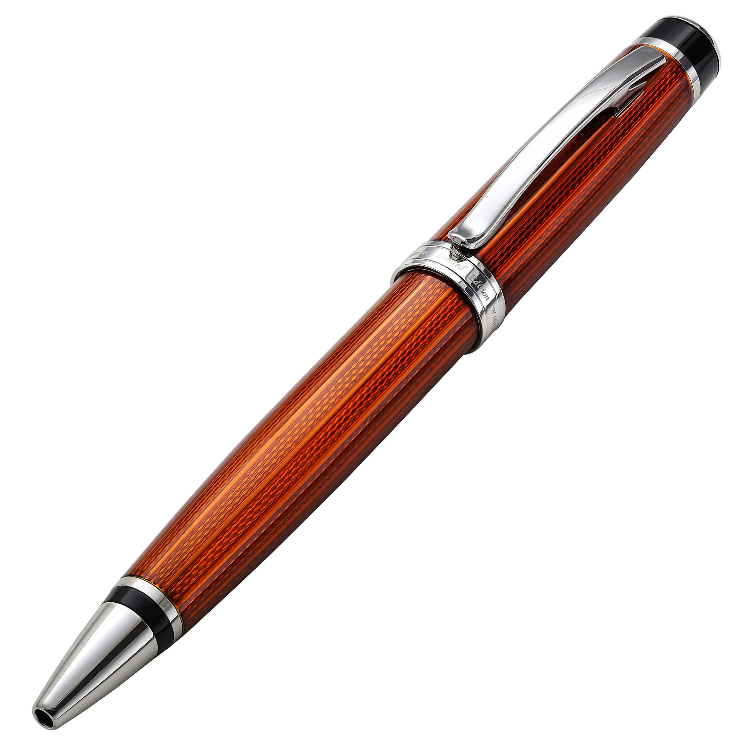 Xezo Incognito Twist Action Ballpoint Pen, Medium Point. Sunstone Orange Layered Lacquer with Pure Platinum Plating. Handcrafted, Limited Edition, Serialized