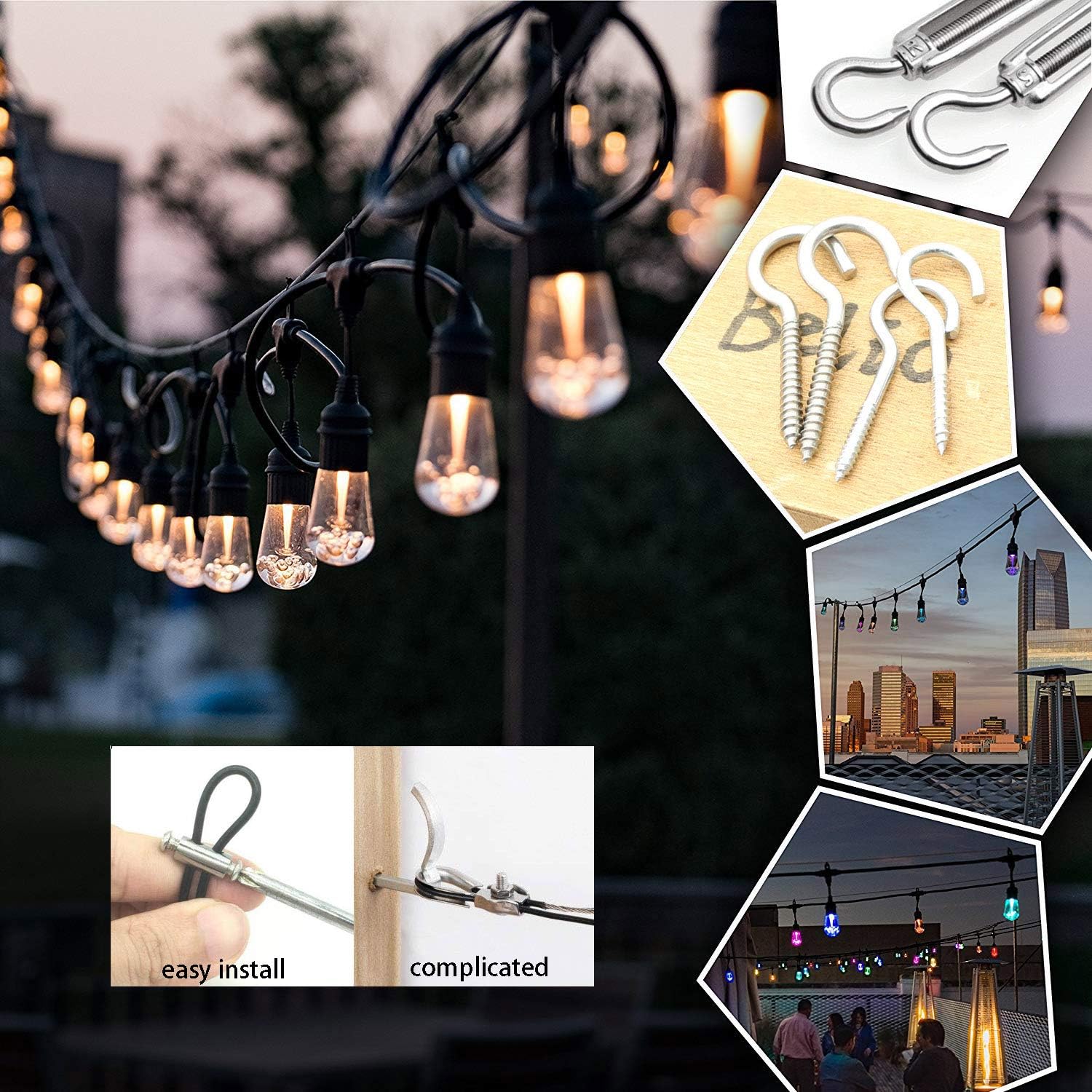 Belio String Light Hanging Kit Stainless Steel Cable For Outdoor Lights Globe String Light