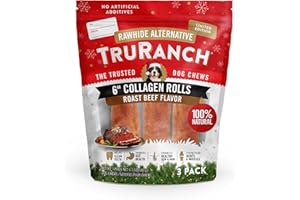 TRURANCH 6" Collagen Rolls, Roast Beef, 1 Bag, 3 Count, Holiday Limited Edition, All-Natural Hydrolyzed Collagen, Rawhide Free, Healthy Limited Ingredients, for Small, Medium and Large Dogs