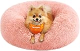 Feandrea Donut Cat Dog Bed 60 cm Pink Fluffy Long Plush Washable Cover