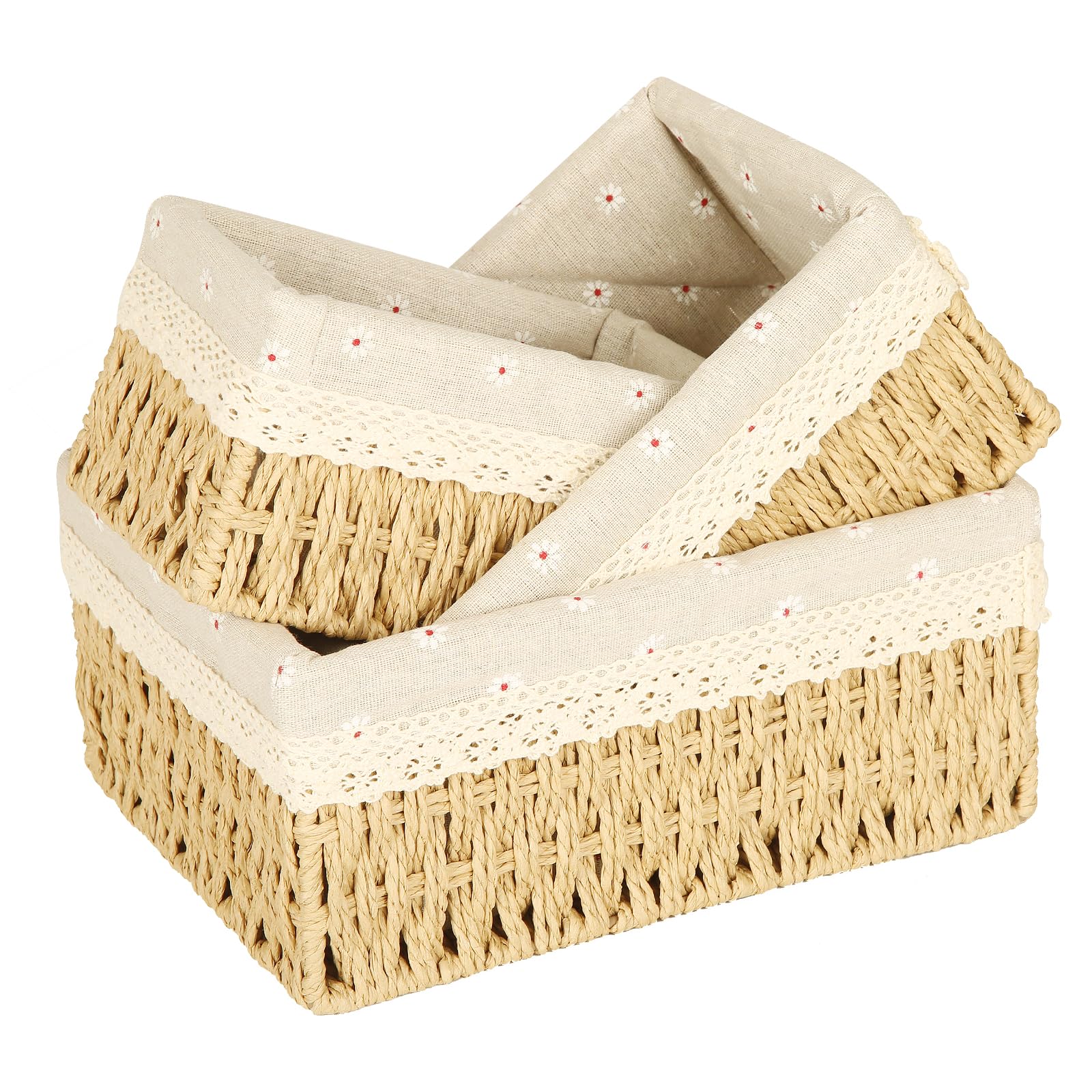 Happy Fox Set of 3 Seagrass Wicker Baskets Bins with Removable Liners，For Shelf Bathroom Kitchen Home Desk (Set of 3 Seagrass)