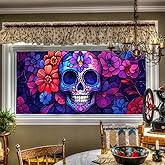 HOMETITUTE 39.3x17.7 Inch Day of The Dead Sugar Skull Privacy Window Film Halloween Colorful Floral Skull Window Sticker Día de Los Muertos Window Decal for Glass Door Stained Glass Style Decor