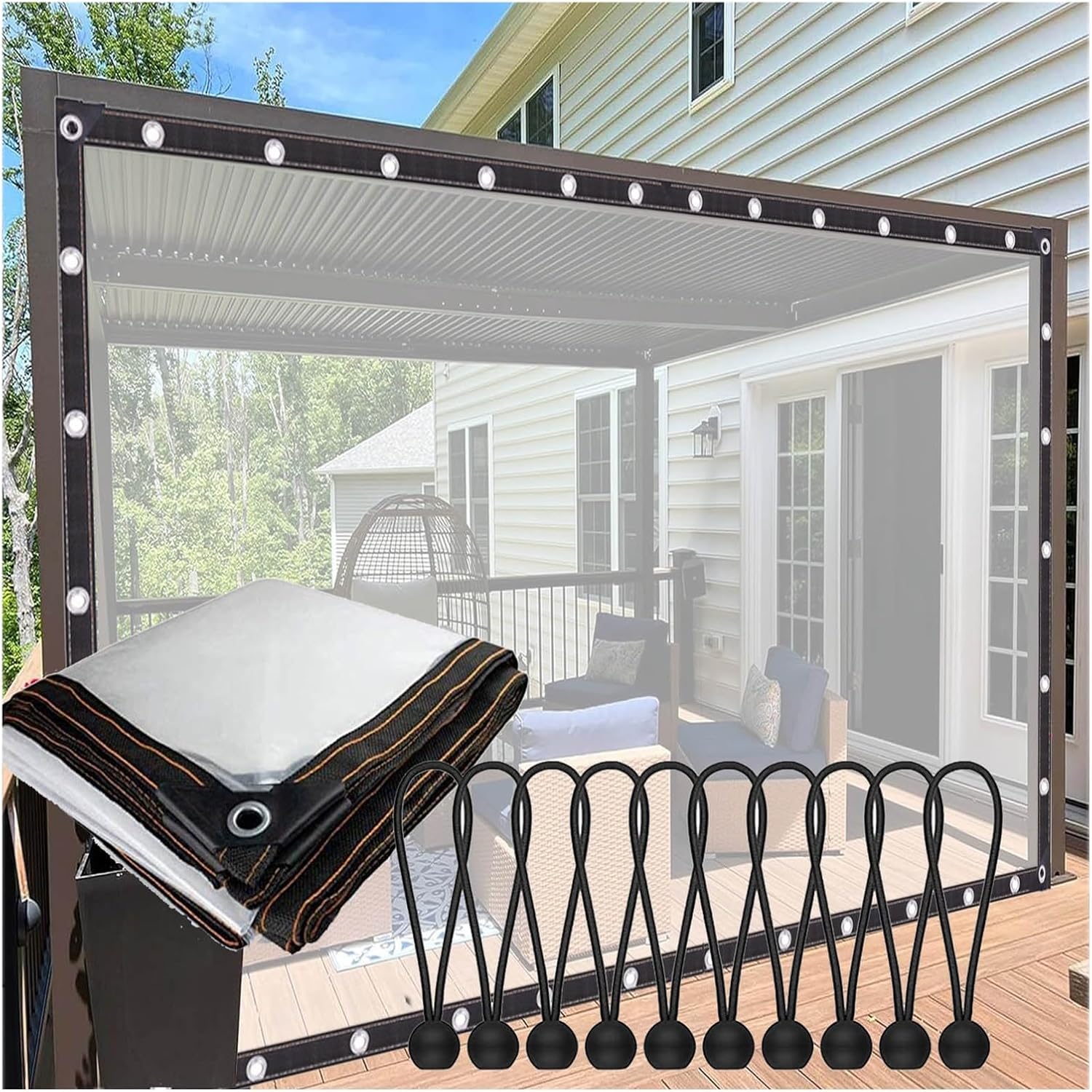 Outdoor Curtains - ASDFGHT Clear Tarps Waterproof Outdoor Curtains, PE Tarpaulin Side Panels with Eyelets, for Patio, Pergola, Porch, Gazebos，Customizable (Color : Clear, Size : 2.5x5m)