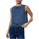Milumia Women's Denim Vest Tank Top Sleeveless Round Neck Loose Fit Casual Jean Vests Streetwear