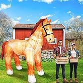 Leyndo 6ft Giant Horse Inflatable Decoration Realistic Lifesize Large Horse Blow up with Built-in LED Lights for Birthday Party Western Rodeo Them Farm Lawn Yard Outdoor Decor