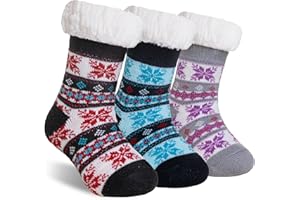 SeeyAN Kids Slipper Socks Boys Girls Fuzzy Non Slip Winter Fleece Lined Warm Cozy Christmas Thick Fluffy Socks