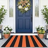 KOZYFLY Striped Rug 2.3x3.6 ft Orange Black Halloween Woven Front Door Mat | Washable Fall Rug, Indoor Outdoor Rug for Entryway Front Porch Kitchen, Thanksgiving Holiday Decor, Layered Rug for Doormat