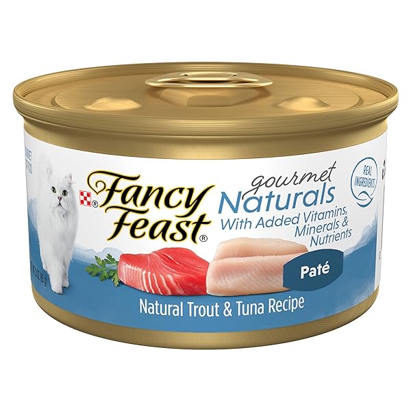 PURINA FANCY FEAST GRAIN FREE WET CAT FOOD PATE GOURMET NATURALS TROUT AND TUNA RECIPE – (PACK OF 12) 3 OZ. CANS