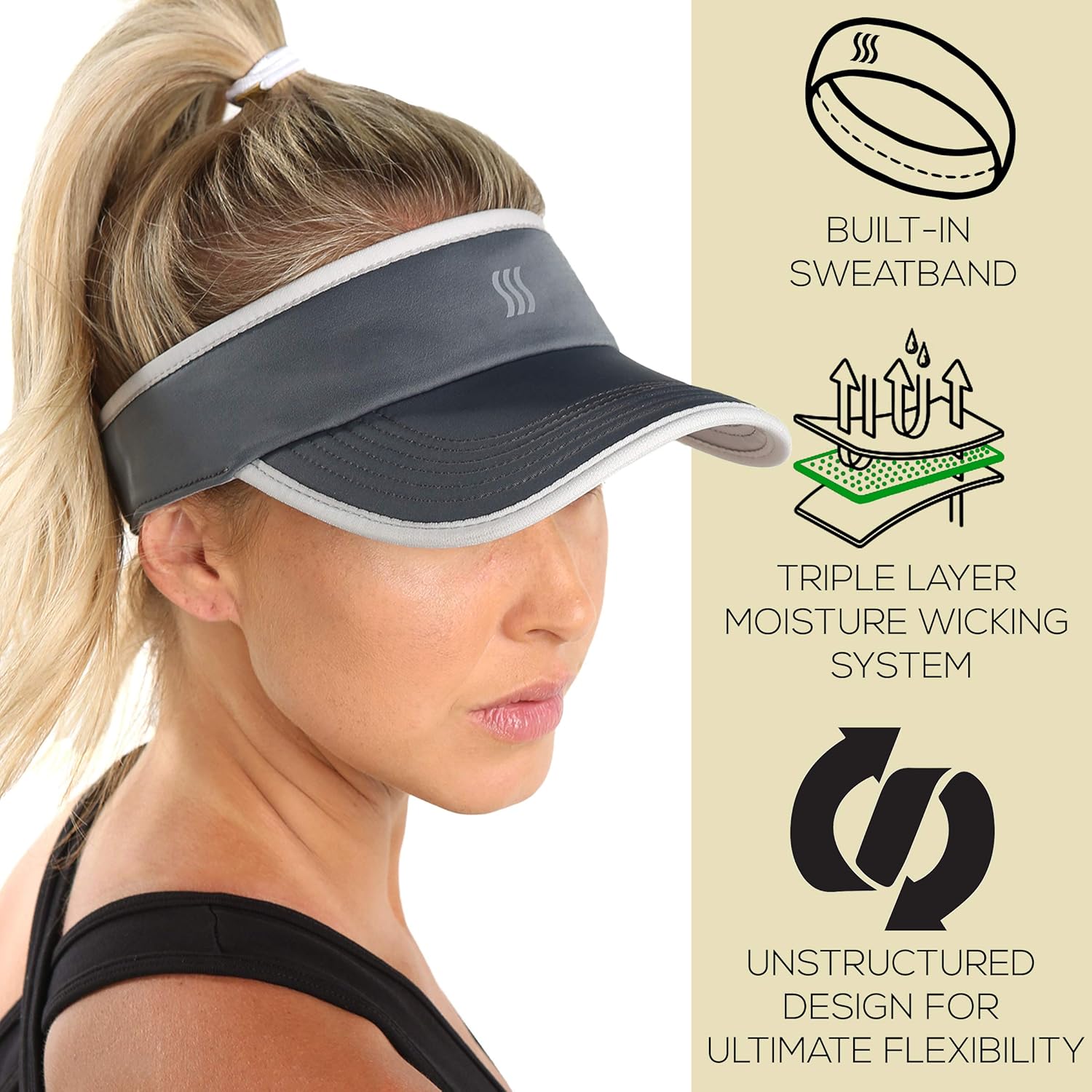 SAAKA Super Absorbent Visor for Women. Best for Running, Tennis, Golf & All Sports. Soft, Lightweight & Adjustable. (Graphite): Clothing