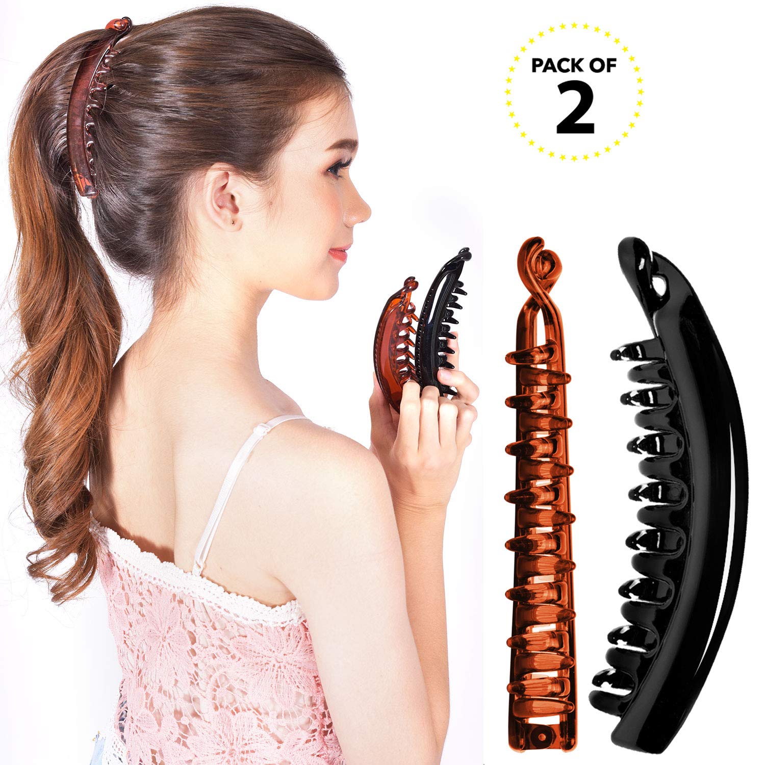 RC ROCHE ORNAMENT 6 Pcs Womens Premium Hair Plastic Banana Classic Clincher Strong Hold Ponytail Maker Styling Girls Ladies Beauty Accessory Clasp Clip, Large Black : Beauty