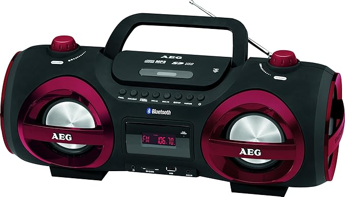 AEG SR 4359 Stereoradio-Soundbox CD/MP3/USB-Port/Card-Slot/AUX-IN mit Bluetooth inkl. 7 Farben Discolicht, 2x50 W+passiver Ba