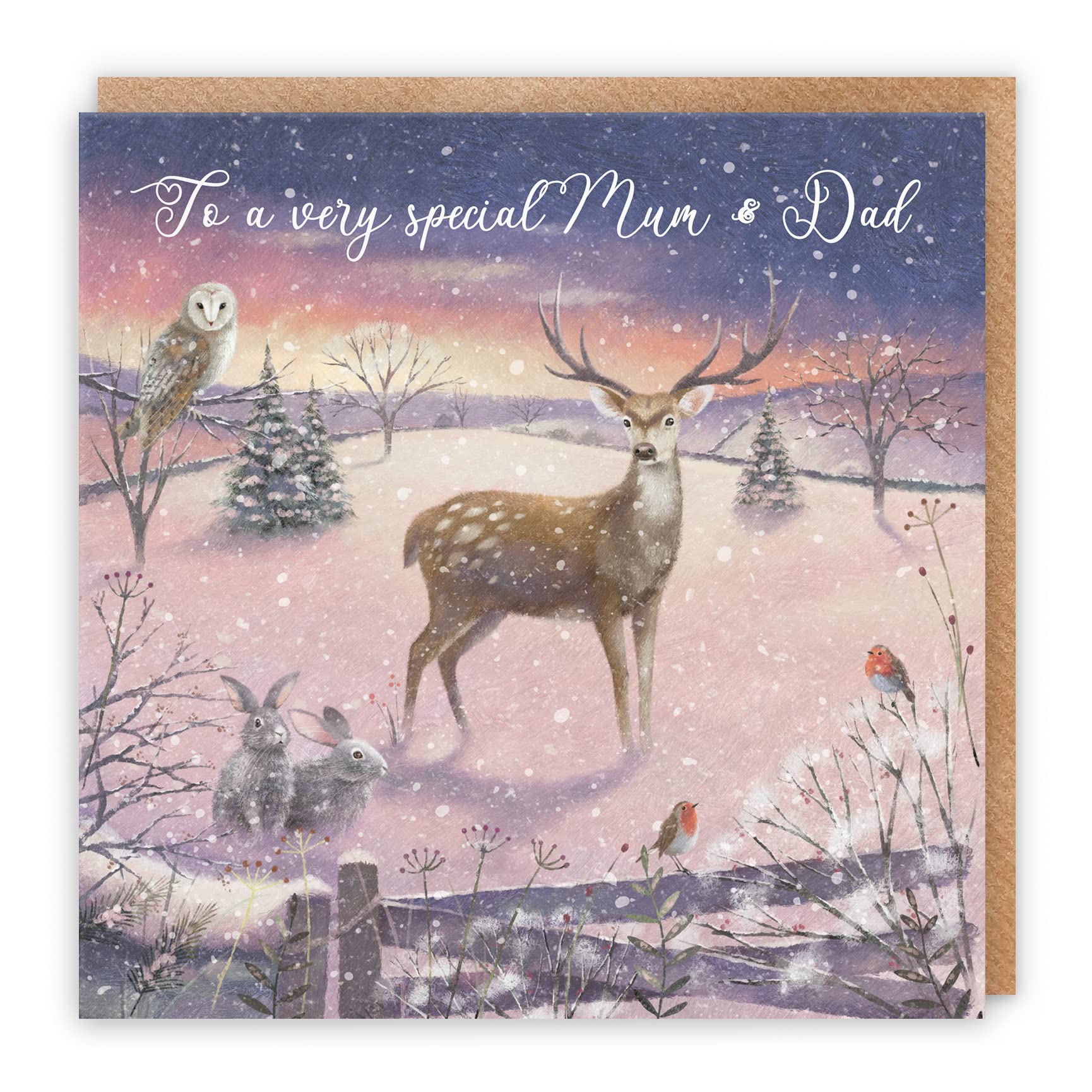 Hunts England - Mum And Dad Christmas Card - 'The Stag' - To A Very Special Mum & Dad - Card - Milo's Gallery Collection - Christmas Wording Inside - From Son/Daughter