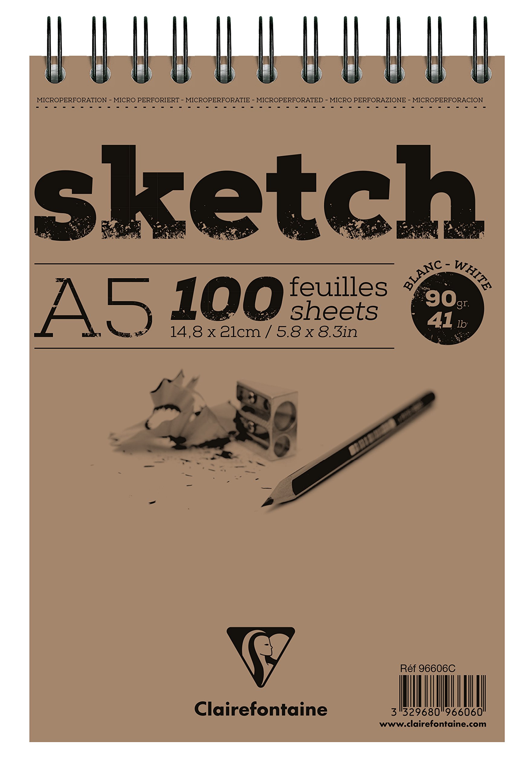 Clairefontaine - Ref 96606C - Head Wirebound Sketch Pad (100 Sheets) - A5 Sized, 90gsm Paper, Microperforated - Suitable for Sketching with Pencil, Charcoal & Felt Tip — image 1