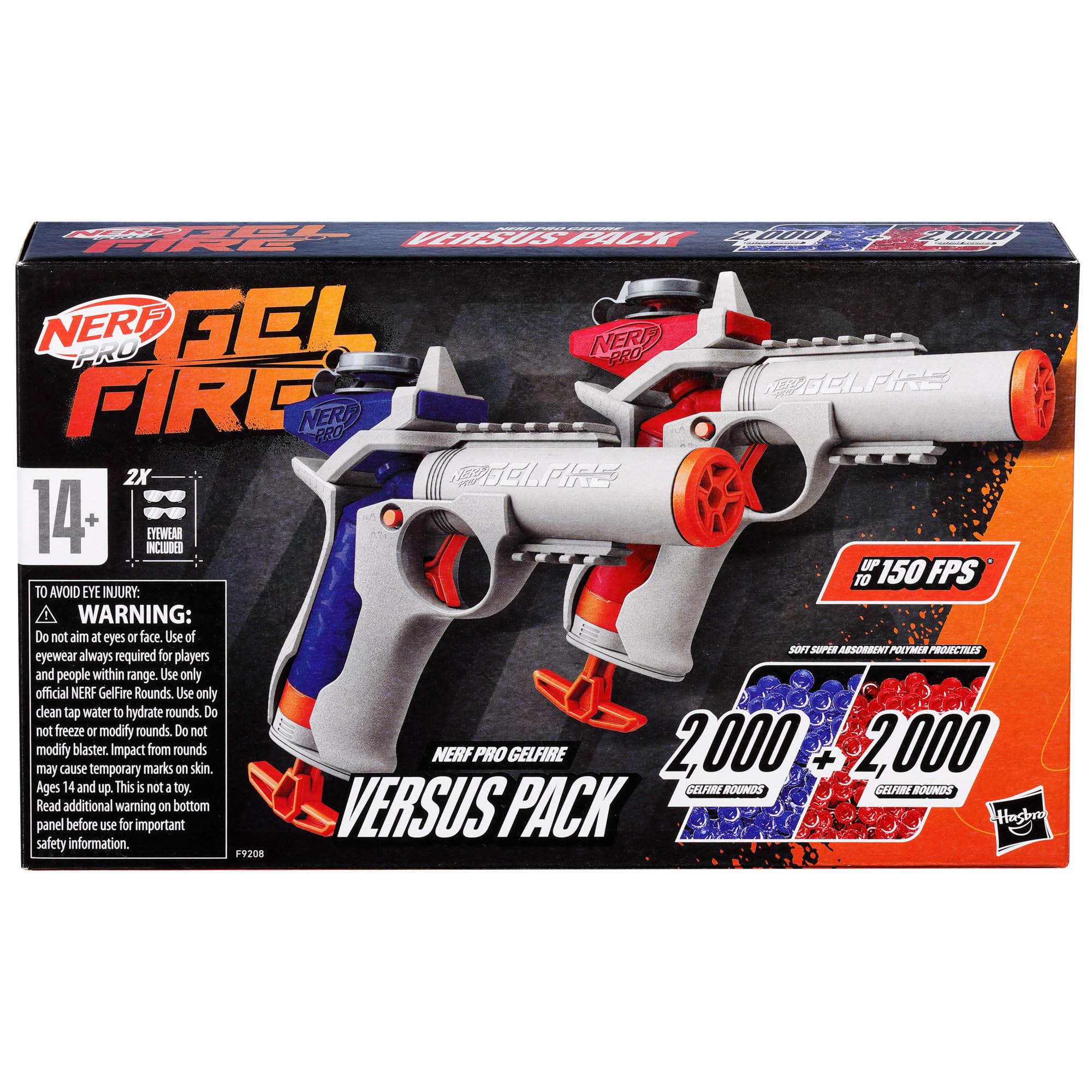 Nerf Pro Gelfire Versus Pack Includes 2 Blasters, 4,000 Gelfire Rounds, 60 Round Capacity, T-Pull Priming, 2 Eyewear, Gifts for Teens Ages 14+