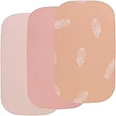 Onacosht Muslin Bassinet Sheets 3 Pack, 100% Cotton Baby Sheet 35" X 20" Compatiable with AMKE 3 in 1 Bassinets, MiClassic, Uiuwoo, Foalom, YADAQE, Milliard and TCBunny Bassinet, Pink and Feather
