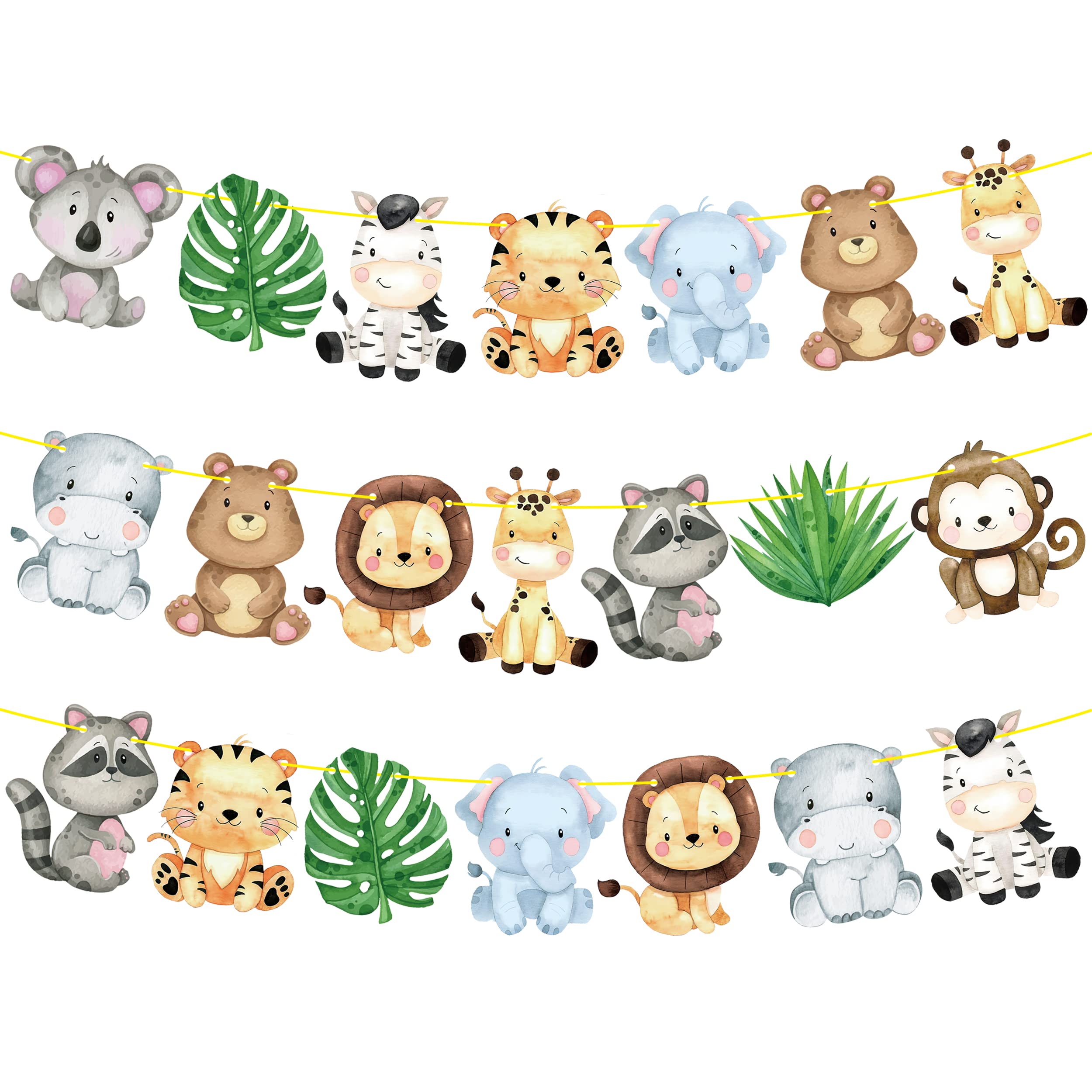Photo 1 of Jungle Safari Banners 2pcs Safari Animals Birthday Party Cutout Banners Theme Party Garland Decorations for Wild One Baby Shower Supplies