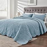 Oversized King Bedspreads 128x120 Extra Wide Quilt for Tall King California King Bed Lightweight 3 Piece Quilted Coverlet Pillow Shams Set Spa Blue