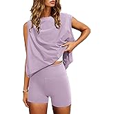 Nirovien Women 2 Piece Outfits Workout Sets Summer Matching Lounge Set Tunic Tops and Biker Short Sets