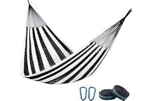 PNAEUT Mayan Hammock, Handwoven XL Thick Soft Rope Hammocks for Outdoor Indoor, Max 600 lbs Capacity, Tree Straps & Carabiners Included (Black and White)