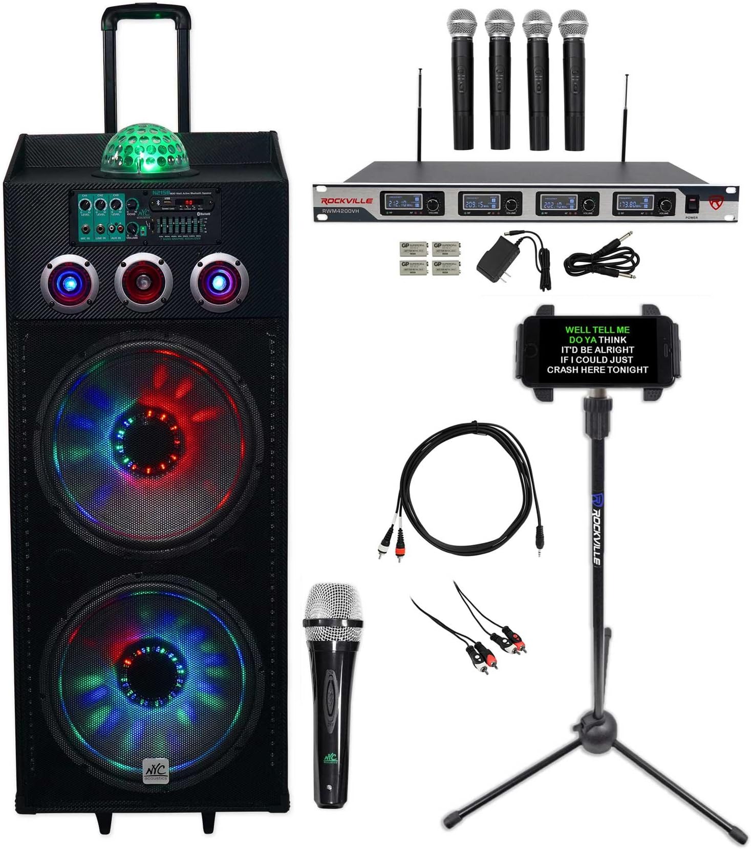 NYC Acoustics Karaoke Machine/System+4 Mics+ipad Stand For iphone/iPad/Laptop/TV