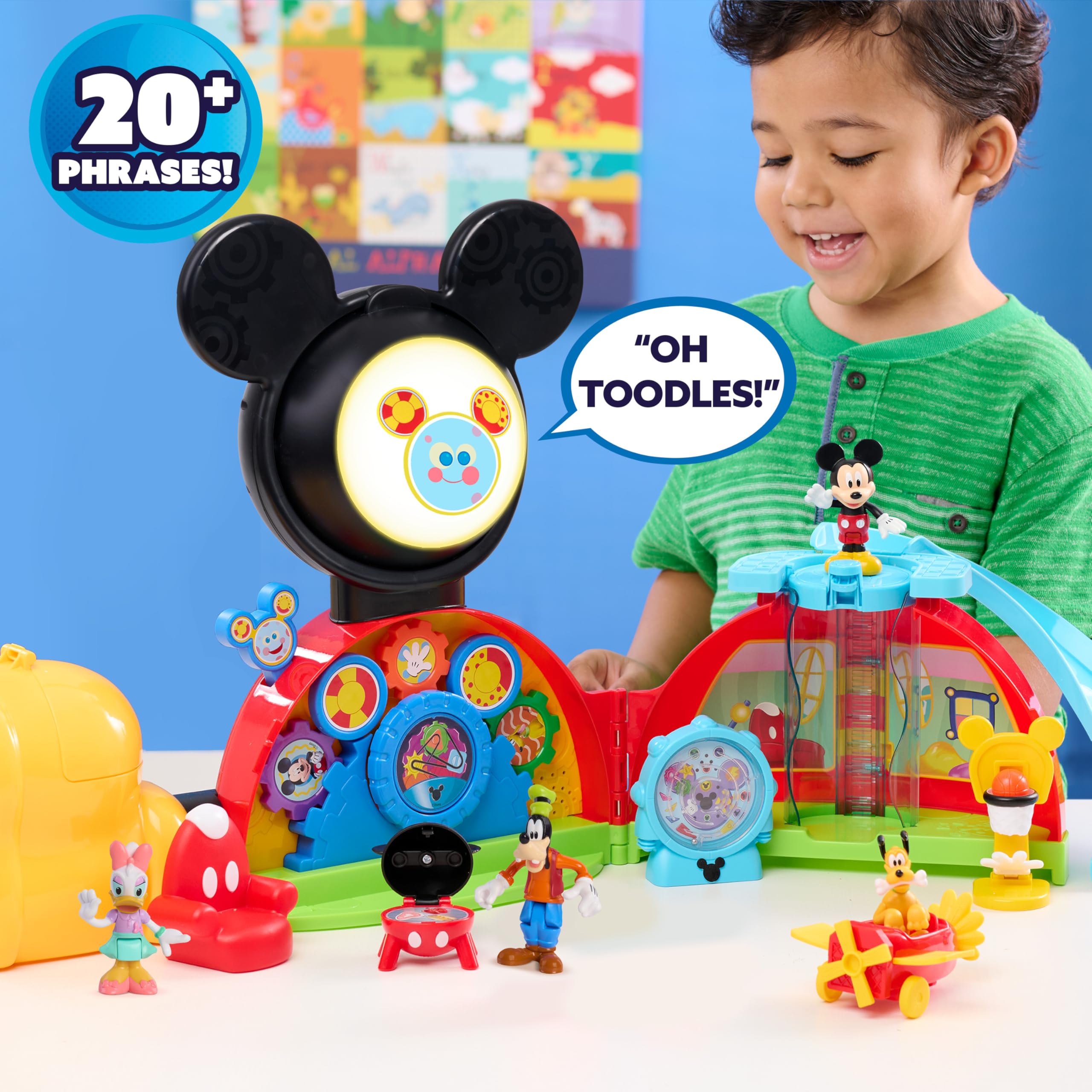 Disney Jr. Mickey Mouse Clubhouse Deluxe 28-inch Playset with 2 Exclusive Bonus Figures and Lights & Sounds, 18-Pieces, 3-inch Articulated Figurine Toys, Ages 3 and Up by Just Play